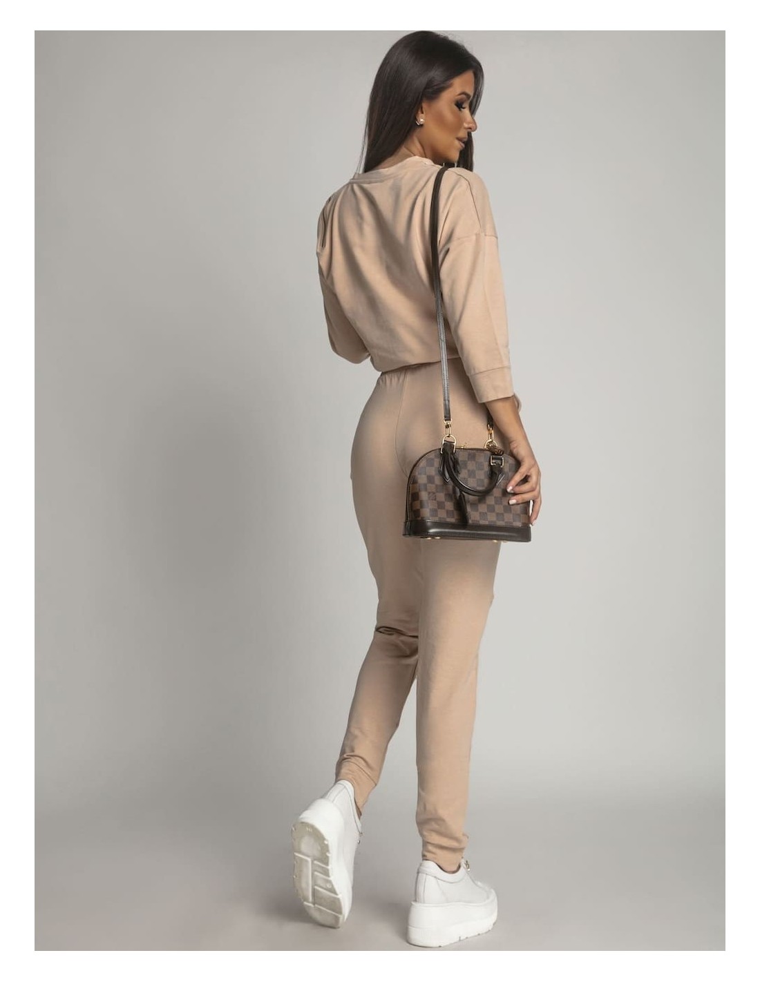 Sports tracksuit set with slits on the knees, beige FI608 - Online store - Boutique